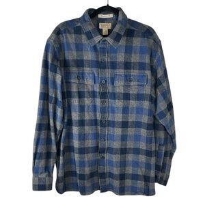 L.L. Bean men’s gray blue plaid cotton thick traditional fit flannel shirt XL